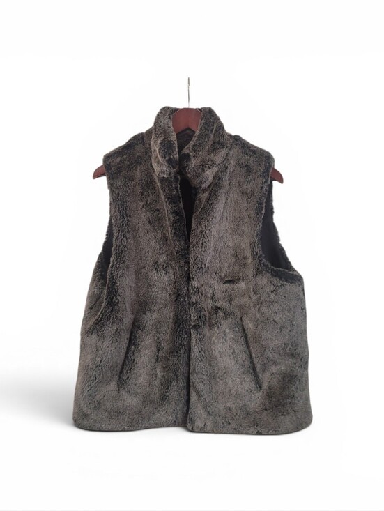 Cejon Jackets & Blazers - Cajon Faux Fur Vest Women's Large Gray Plush Pockets Hook Closure Jacket